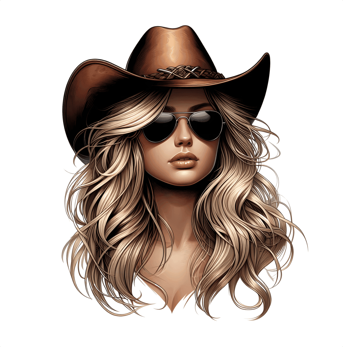 Blonde Cowgirl with Long Hair, Sunglasses